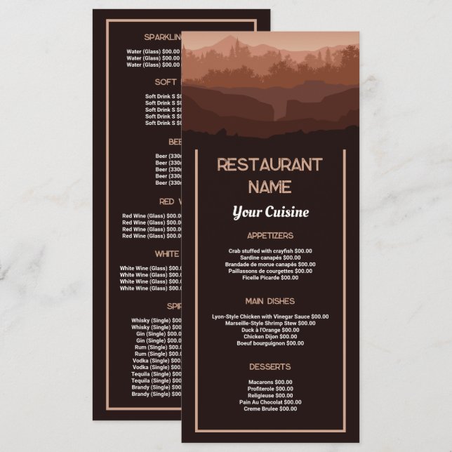 Mountain Brown, Restaurant Slimline Menu (Front/Back)