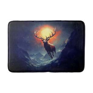 Mountain Buck Running From Blazing Fire Bath Mat