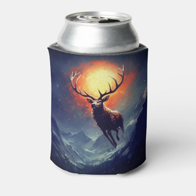 Mountain Buck Running From Blazing Fire   Can Cooler (Can Back)