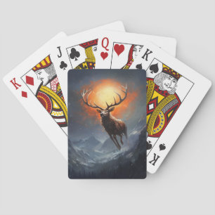 Mountain Buck Running From Blazing Fire Playing Cards