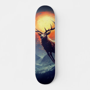 Mountain Buck Running From Blazing Fire Skateboard