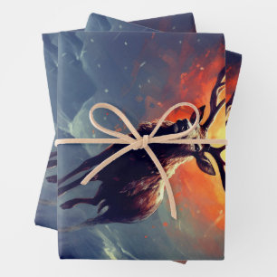 Mountain Buck Running From Blazing Fire Wrapping Paper Sheet