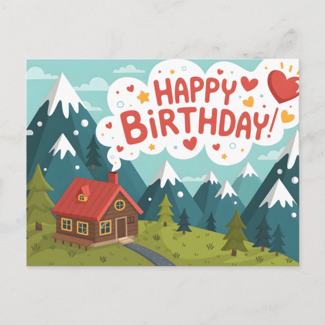 Mountain Cabin "Happy Birthday" Greeting  Postcard (Front)