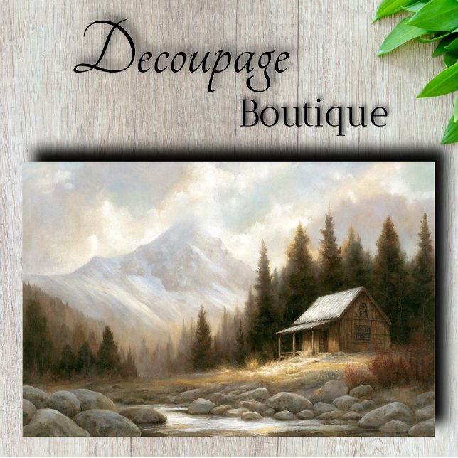 Mountain Cabin Landscape Decoupage Tissue Paper (Mountain Cabin Landscape Decoupage Tissue Paper)