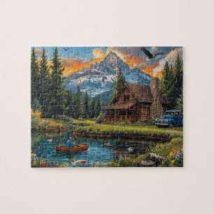 Mountain Cabin Morning Calm Jigsaw Puzzle