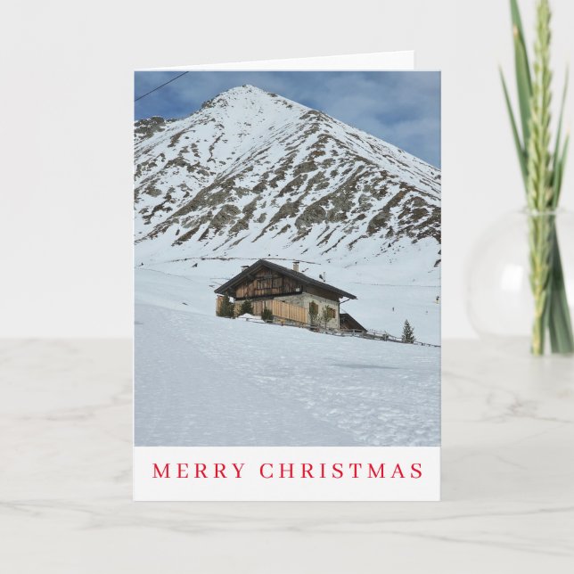 Mountain cabin view Christmas card  (Front)