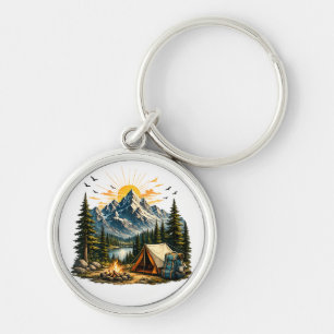 Mountain Camping Adventure Sunset Nature Key Ring