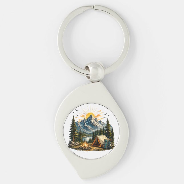 Mountain Camping Adventure Sunset Nature  Key Ring (Front)