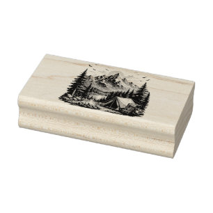 Mountain Camping Adventure Sunset Nature Rubber Stamp