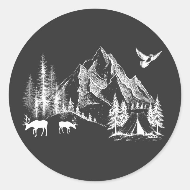 Mountain Camping Adventure Wilderness Nature Classic Round Sticker (Front)