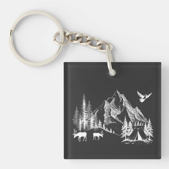 Mountain Camping Adventure Wilderness Nature Key Ring (Front)