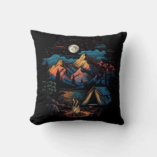 Mountain Camping At Night Cushion (Front)