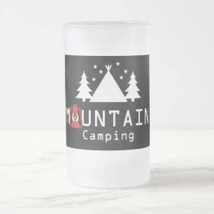Mountain Camping Modern Badge Frosted Glass Beer Mug