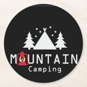 mountain camping round paper coaster