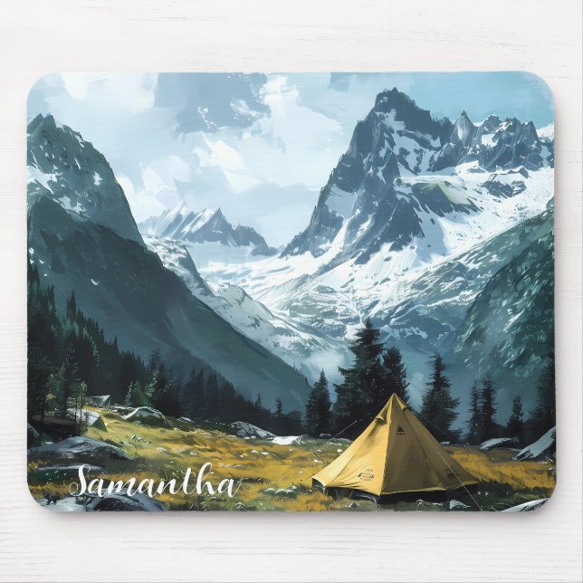 Mountain Camping Themed Scenic View Mouse Mat (Front)