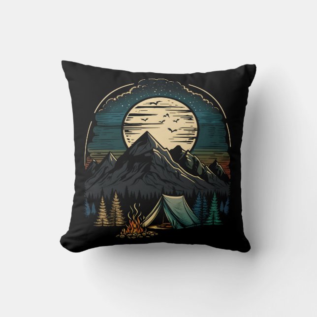 Mountain Camping Under Moon Cushion (Front)
