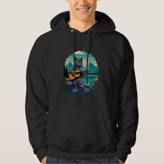 Mountain Cat Plays Guitar Rock Cute Kawaii Cat Gui Hoodie