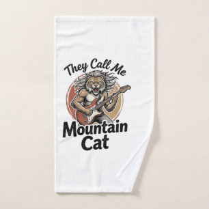 Mountain Cat Vintage Engraving Rock Graphic Tee_1 Hand Towel