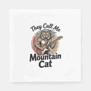 Mountain Cat Vintage Engraving Rock Graphic Tee_1 Napkin