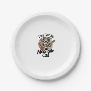 Mountain Cat Vintage Engraving Rock Graphic Tee_1 Paper Plate