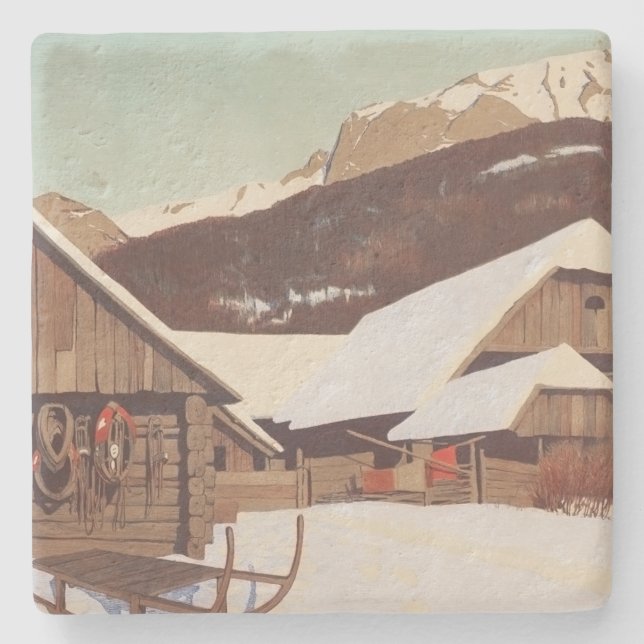 Mountain Christmas Stone Coaster (Front)