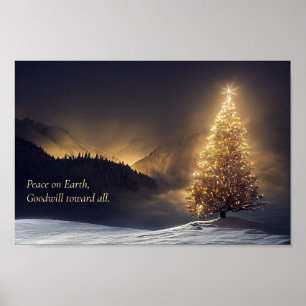 Mountain Christmas Tree Poster