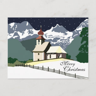 Mountain Church Christmas Holiday Postcard