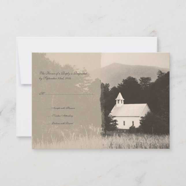 Mountain Church Vintage Wedding Invitation RSVP (Front)
