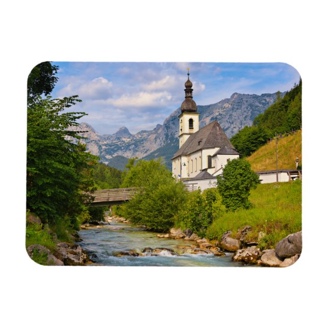 Mountain church with stream landscape magnet (Horizontal)