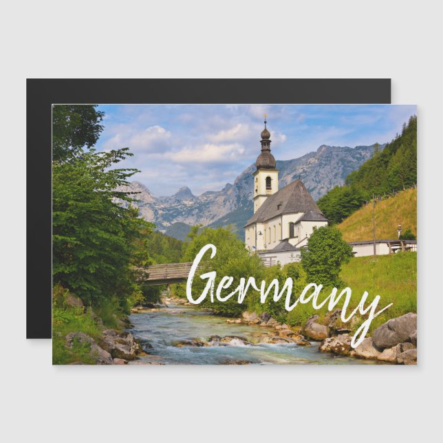 Mountain church with stream landscape magnetic invitation (Front/Back)