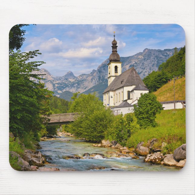 Mountain church with stream landscape mouse mat (Front)