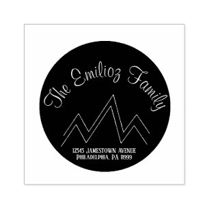 Mountain Circular Monogrammed Name Address   Rubber Stamp