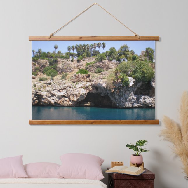 Mountain cliffs with Mediterranean sea Hanging Tapestry (Bedroom)