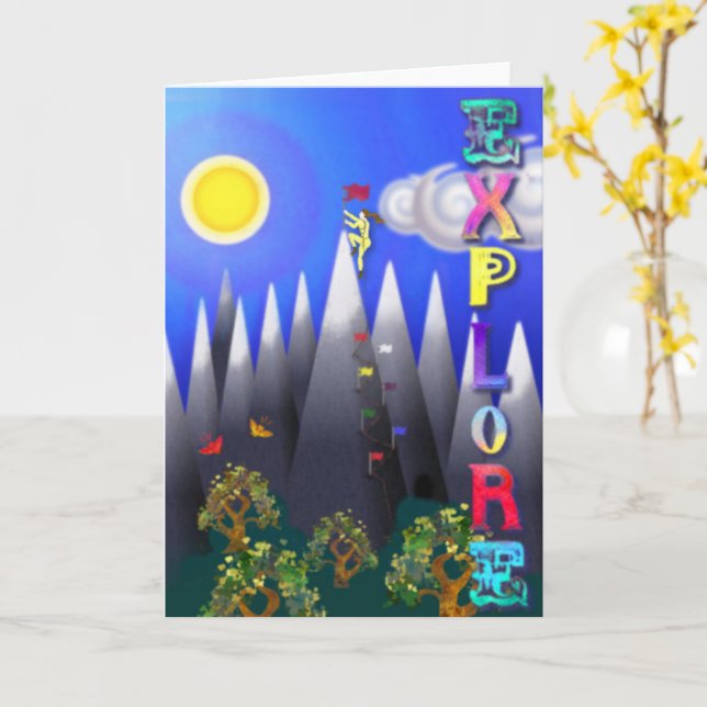 Mountain climber card for birthdays, achievements (Yellow Flower)