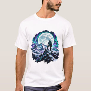 Mountain Climber Full Moon Aurora T-Shirt