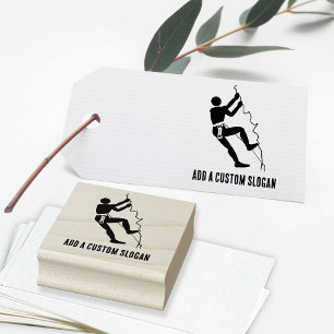 Mountain Climber with Own Slogan Climbing Rockface Rubber Stamp