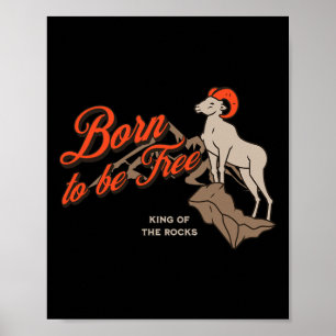 Mountain Climbing Big Horn Sheep, Vintage Outdoors Poster