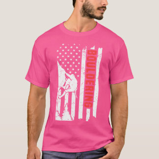 Mountain Climbing Bouldering America Flag Boulderi T-Shirt