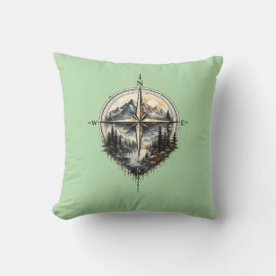 Mountain Compass Vintage Throw Pillow