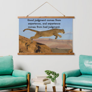 Mountain Cougar jumping across two mountains. Hanging Tapestry