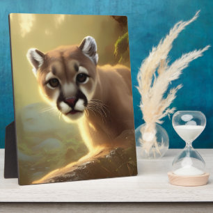 Mountain Cougar Wildlife Portrait  Tabletop Plaque