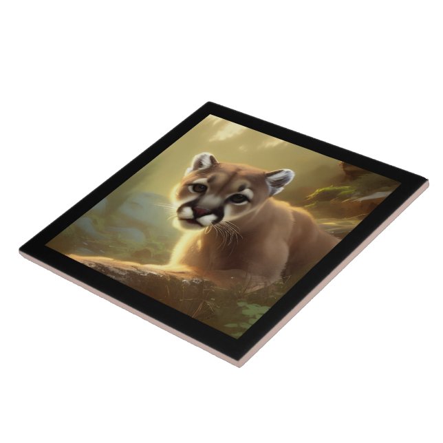 Mountain Cougar Wildlife Portrait  Tile (Side)