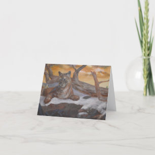 Mountain Cougar Winter Scene Folded Note Card 