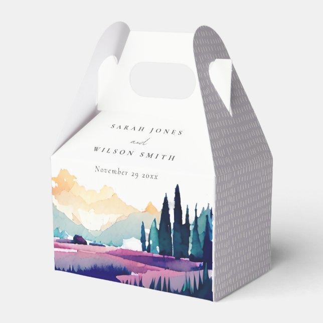 Mountain Country Lilac Fields Landscape Wedding Favour Box (Front Side)