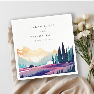 Mountain Country Lilac Fields Landscape Wedding Napkin