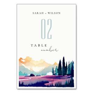 Mountain Country Lilac Fields Landscape Wedding Table Number