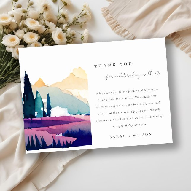 Mountain Country Lilac Fields Landscape Wedding Thank You Card (Creator Uploaded)