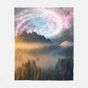 MOUNTAIN DAWN FOREST GALAXY STYLE BACKGROUND FLEECE BLANKET