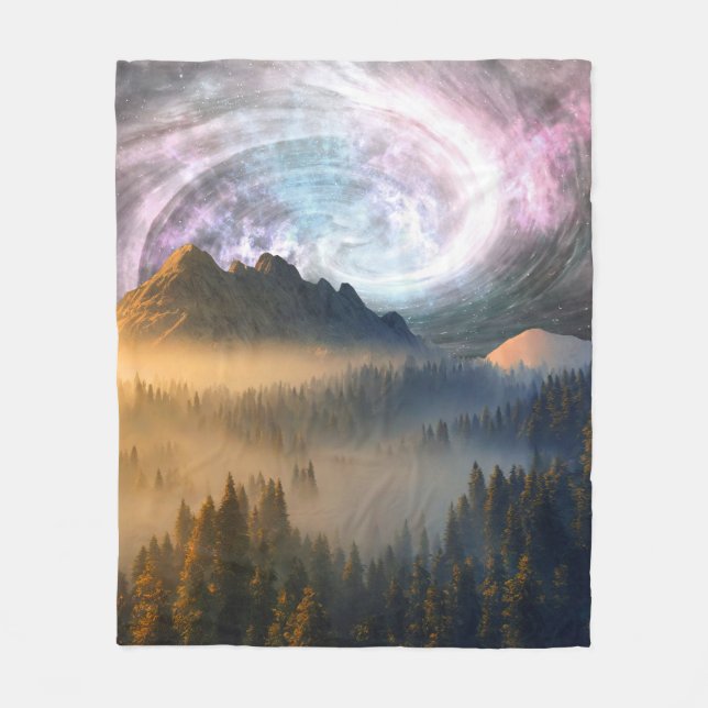 MOUNTAIN DAWN FOREST GALAXY STYLE BACKGROUND  FLEECE BLANKET (Front)
