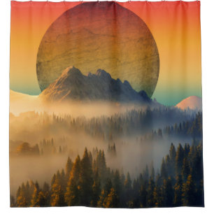 MOUNTAIN DAWN FOREST NATURE SUNSET LANDSCAPE SHOWER CURTAIN